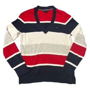 Tommy Hilfiger 100% cotton v neck classic pull over womens sz small sweater